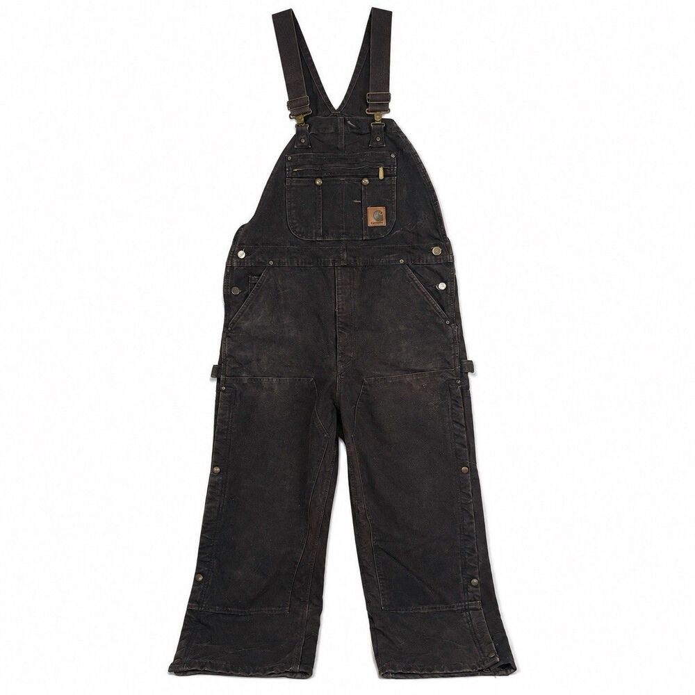 Carhartt Bib Overalls Mens 38x30 Brown Duck Double Knee Distressed VTG R61 DKB